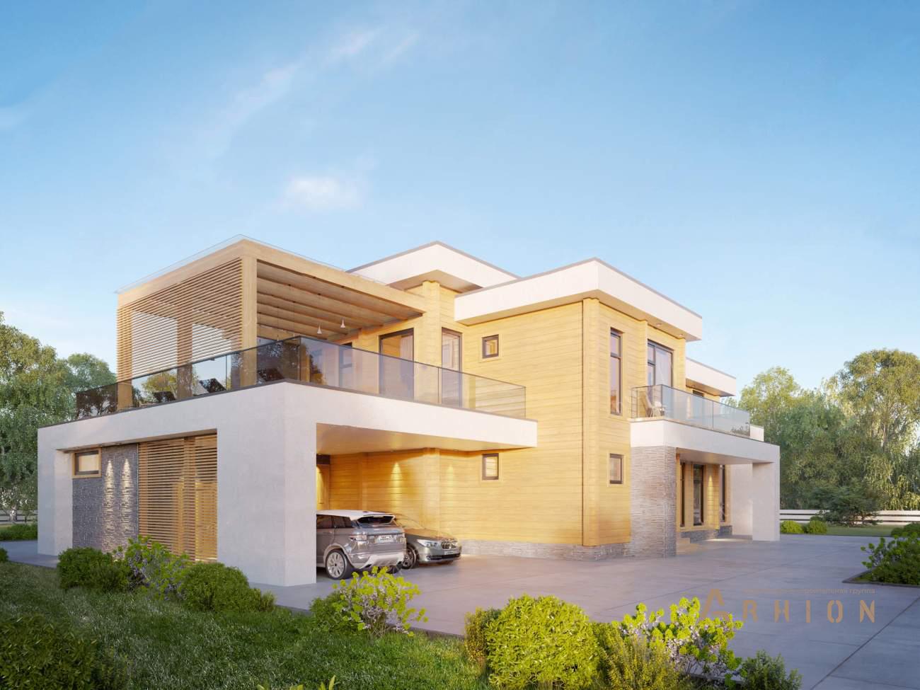 3. Проект двухэтажного дома в стиле хай-тек с плоской кровлей , rh-616, площадью - 616 кв c сауной, терассой, балконом, гаражом, вторым светом